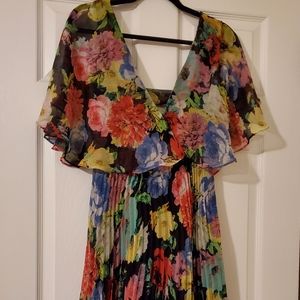 ASOS Flutter sleeve midi dress with pleated skit in floral print